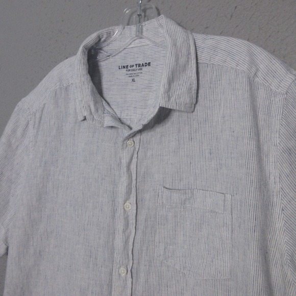 Line of Trade Shirt Men XL Gray Linen Blend Stripe Button Up Beach Breezy Resort - Picture 1 of 9